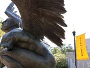 “El Tiempo”, a bronze sculpture in Oglethorpe University that’s part of Wings of the City exhibit by renowned sculptor Jorge Mar