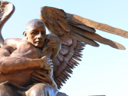 “Abrazo Monumental”, located at Blackburn Park, is part of Wings of the City exhibit by renowned sculptor Jorge Marín.