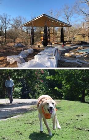 Now complete, Georgian Hills Park is pictured under construction. Below, Brookhaven Park is popular with dog owners.