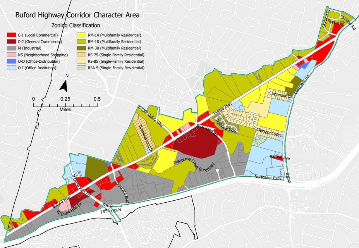The Buford Highway Character Area that is subject to the 6-month moratorium on new land use petitions & land development