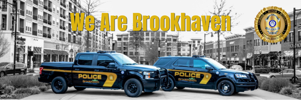 Brookhaven Police Patrol truck and suv parked inside of town blvd