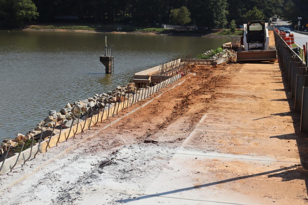 Low water levels for the construction of the Multiuse Trail oalso give Brookhaven a chance to address dam issues.
